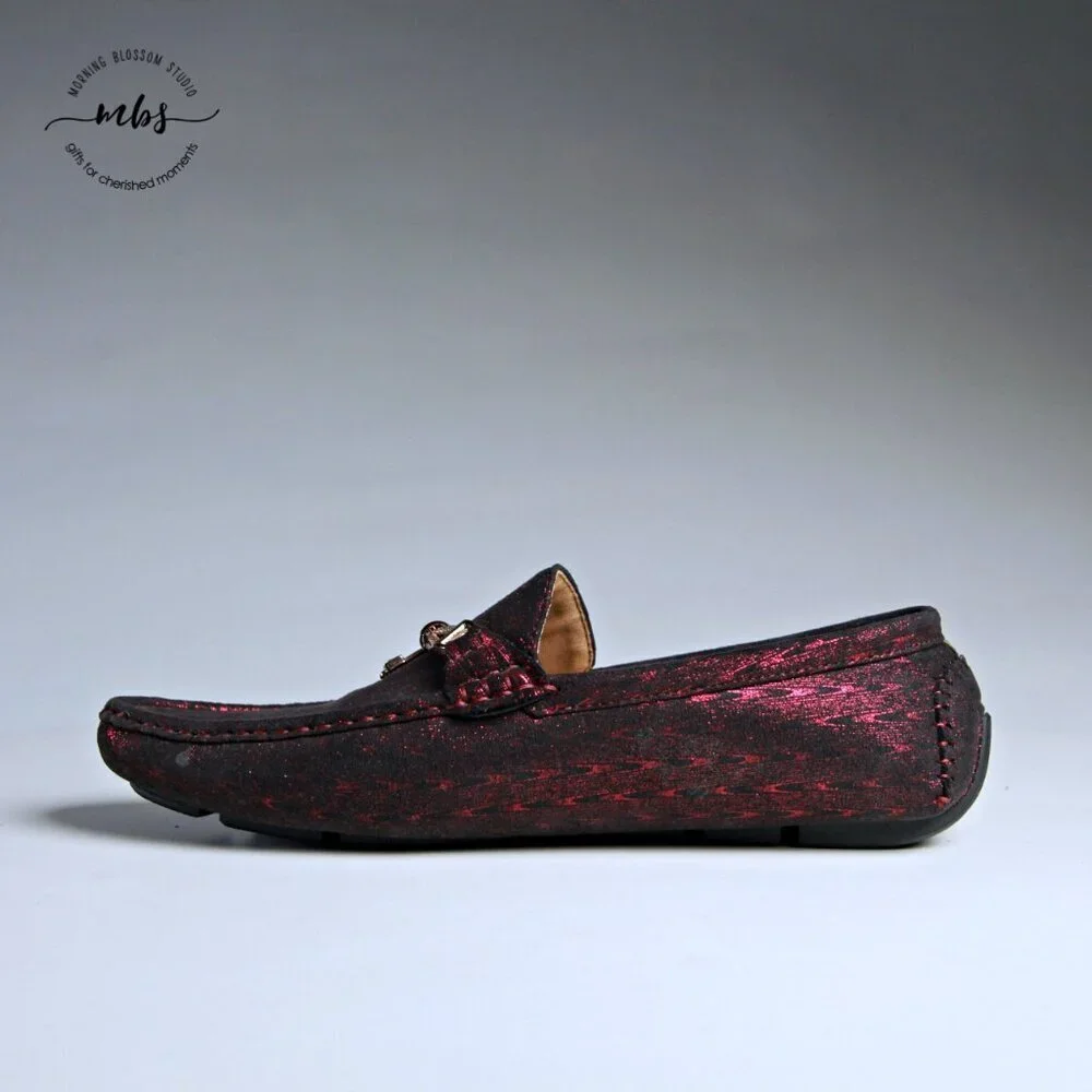 NWT Royal‎ Shoes Metallic Loafers with Golden Decor Burgundy Men 8